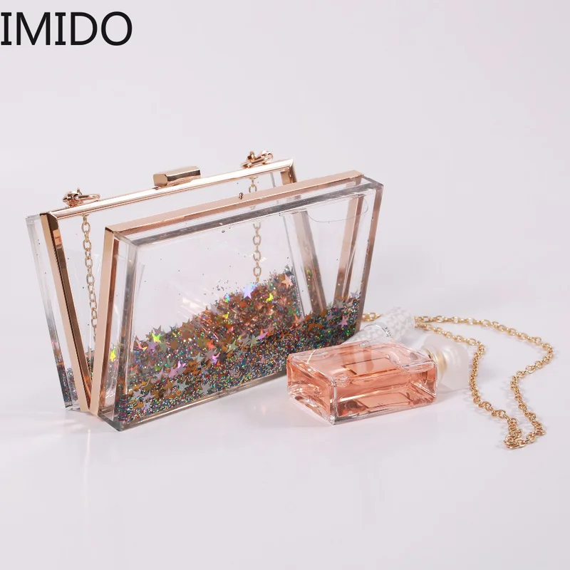 Прозрачный Прямоугольный жидкий зыбучий песок акриловый клатч вечерняя сумка