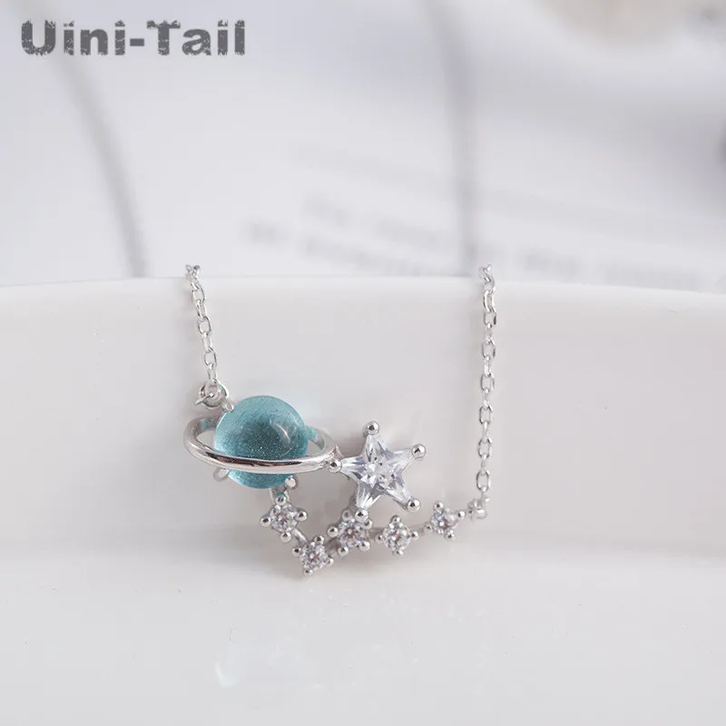 Uini-Tail Горячее предложение Новинка 925 Стерлинговое Серебро маленькая свежая Голубая Фантазия планета ожерелье Вселенная Аврора планета модный тренд сладкий ED198 - Окраска металла: Родиевое покрытие