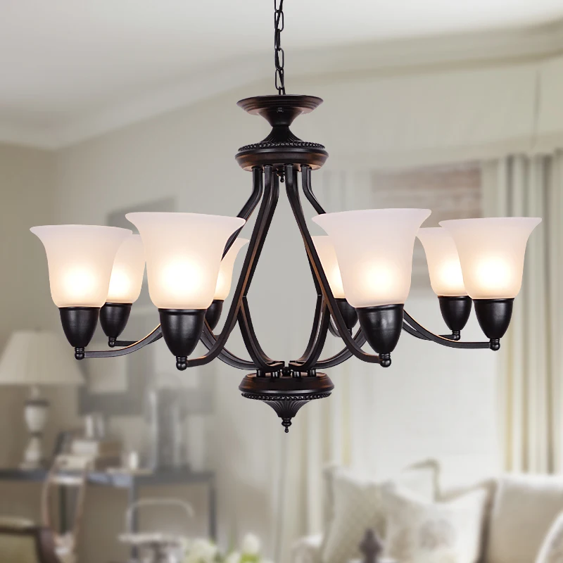 Люстра с стеклянным абажуром E27 Современная черная светодиодная железная лампа