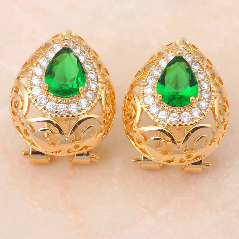 Серьги и кольцо из циркония класса AAA золотистого цвета без содержания никеля