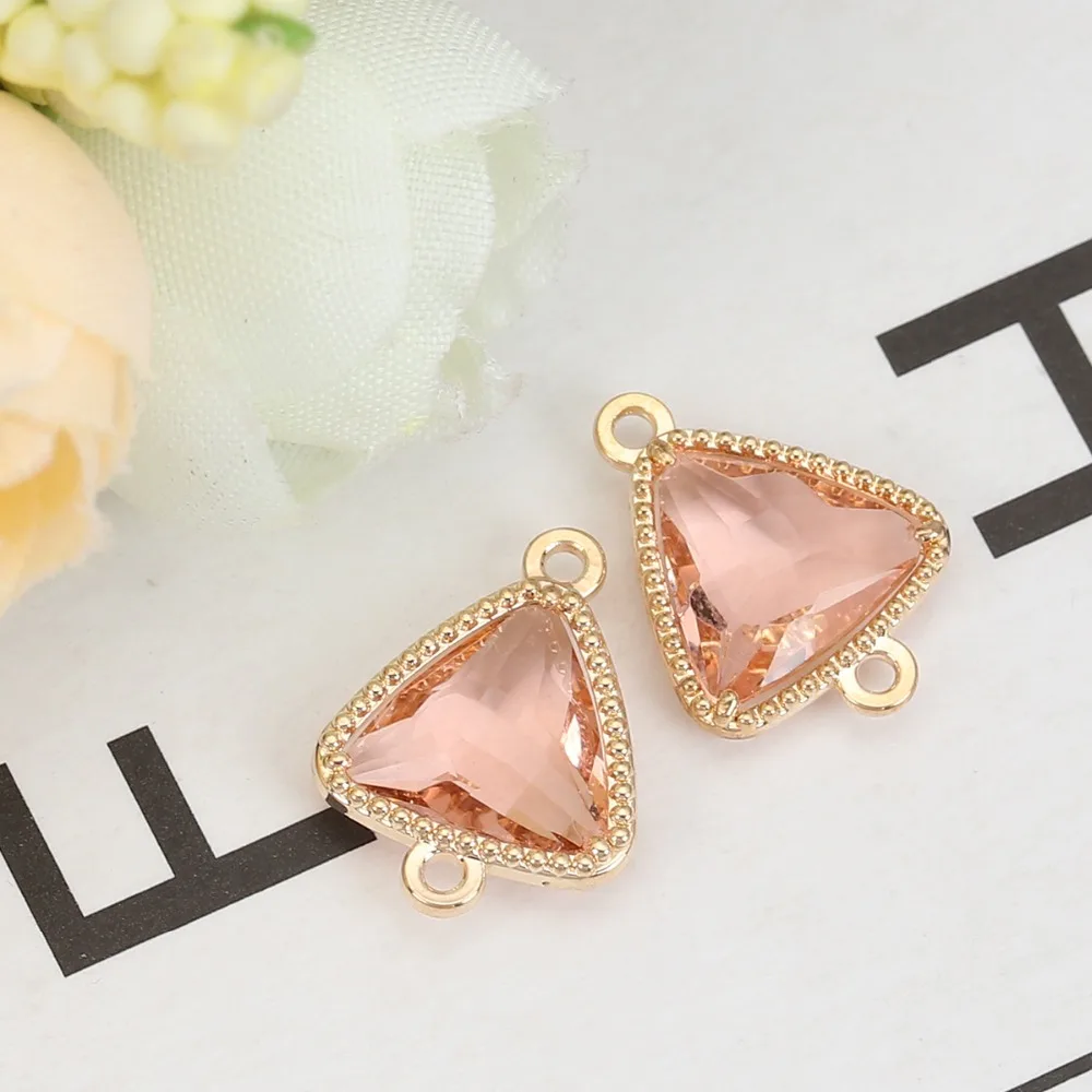 DoreenBeads медные и стеклянные соединители треугольные золотистые цветные граненые шармы 16 мм(5/") x 12 мм(4/8"), 5 шт