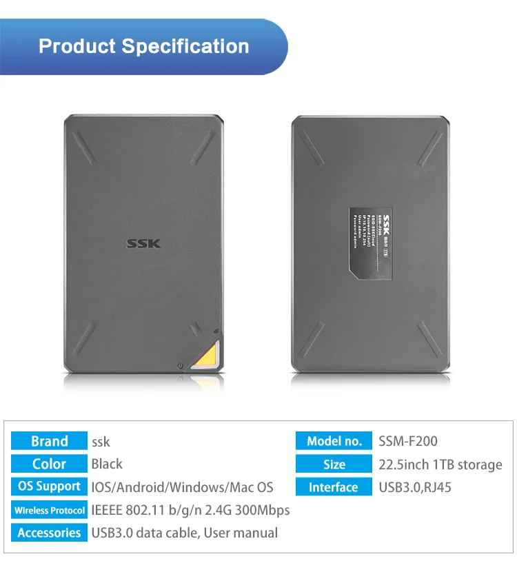 SSK Cloud SSM-F200 беспроводные Внешние жесткие диски 1 ТБ высокой емкости беспроводной wifi умная память