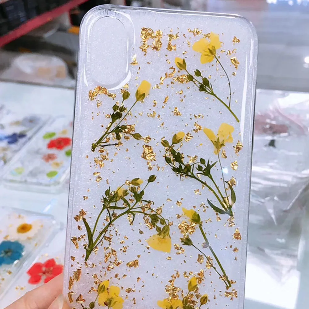 Clear Flower Cases For iPhone X Fashion Real Dried Lovley Floral Back Cover 8 Plus 6 7 Fundas |