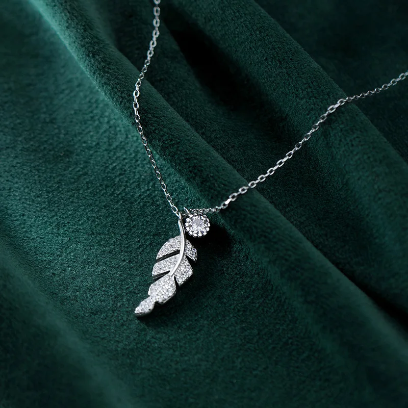 

100% real Sterling Silver 925 Fine Jewelry white cz AAA+ Branch Leaf Wings Pendant Necklace C-D5546