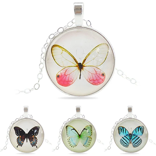 Bluelans женская Серебряная Цепочка Цветные Бабочки Стекло Кабошон Круглый Ожерелье