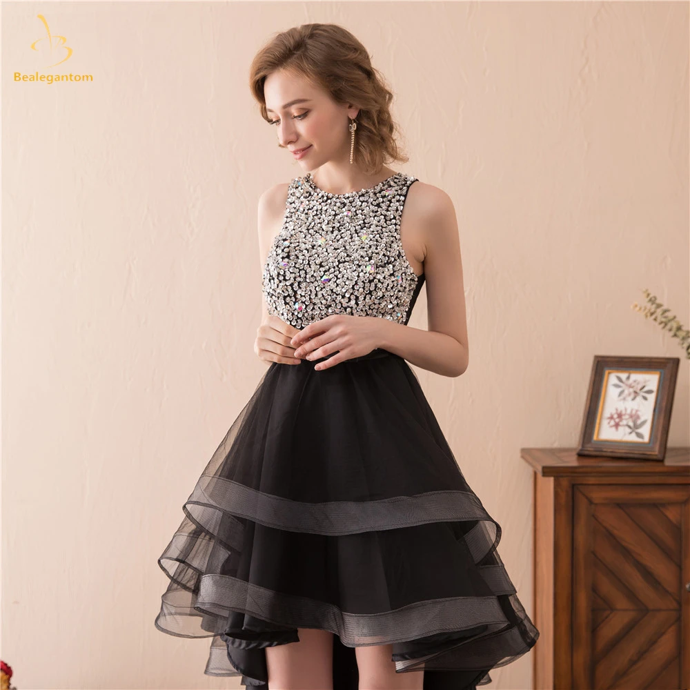 

Bealegantom 2019 Elegant 100% Real Photo Hi-Lo Prom Dresses Beaded Homecoming Lace Up Plus Size Formal Evening Party Gown QA1577