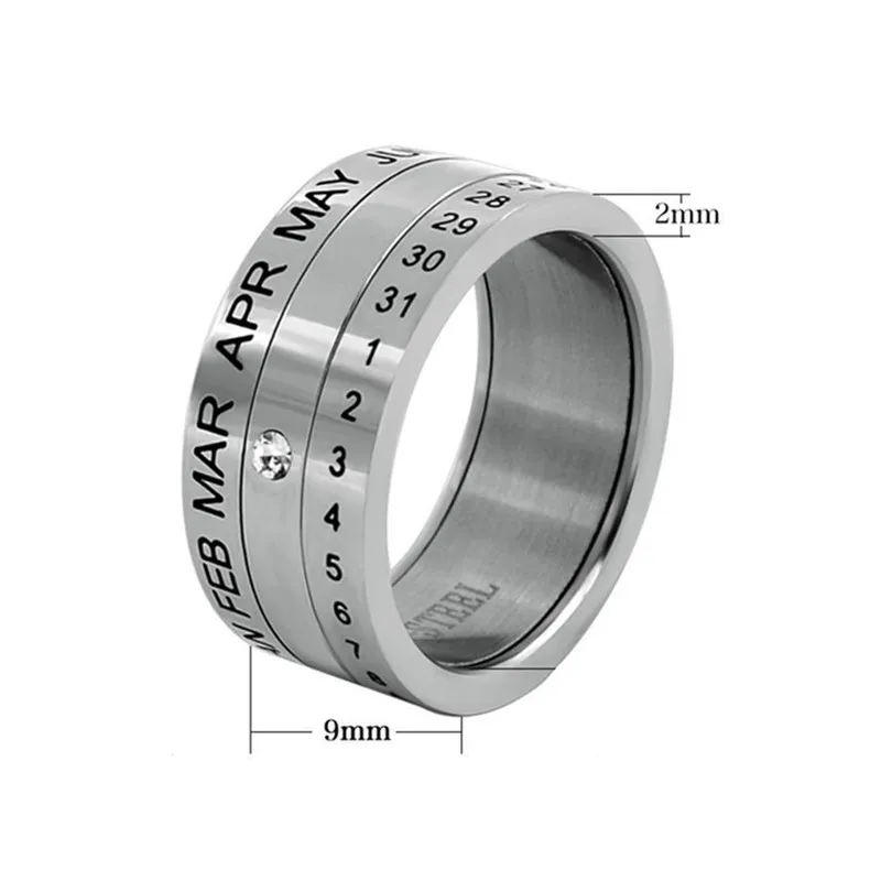 9 мм Количество и месяц буквы вращающиеся кольца для мужчин anillos Титан Нержавеющая сталь кольцо для вечеринки в стиле панк ювелирные изделия