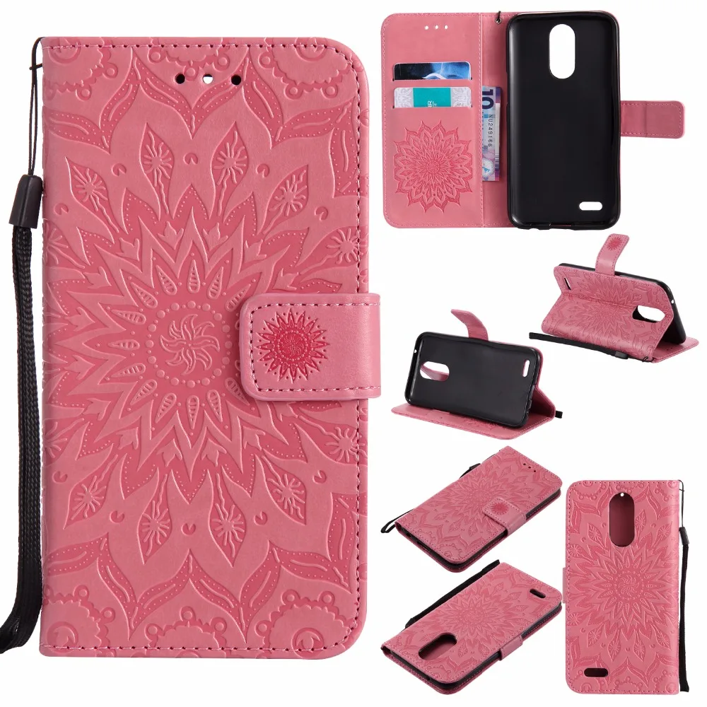 Новая Горячая Кожа Case Для LG k10 2017 Sunflower Тиснением PU Флип бумажник Кожи Стойки с