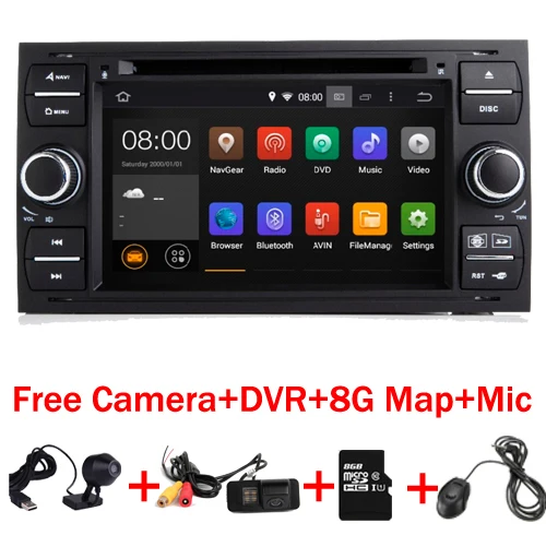 melhor Android 7.1 1 Quad Core 1.6 Ghz 7 Polegada No Painel Do Carro DVD Player Para Ford Focus Kuga Trânsito Wi-fi Wi-fi 3g GPS Radio Free Camera + DVR