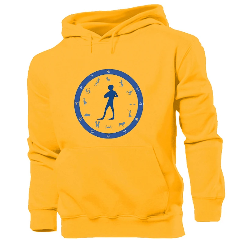 Женская толстовка с капюшоном желтая изображением 12 созвездий Водолей Девы рыбы