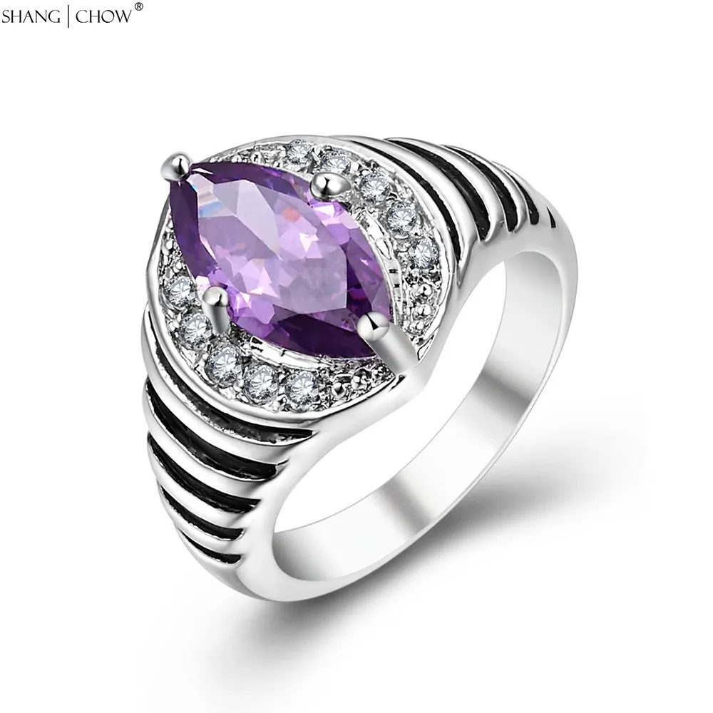 

Autumn Vintage Charm Jewelry Purple Quartz Stone 925 Sterling Silver Ring for women Wedding anniversary Accessories R1486