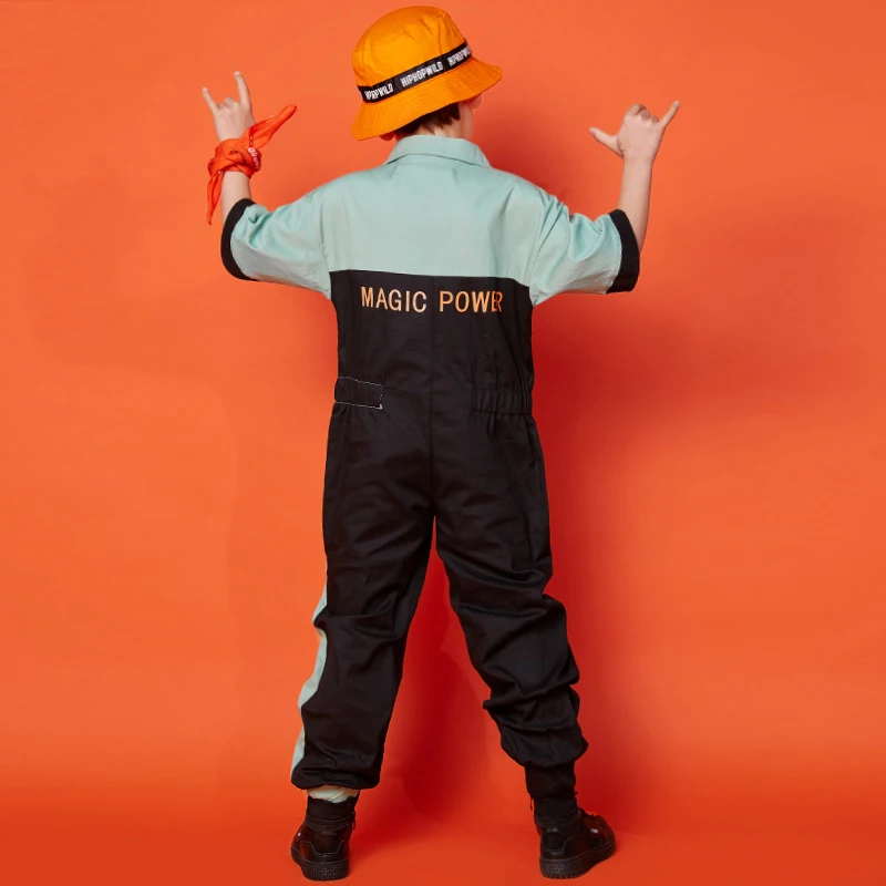 

2019 Kids Jazz Costume Boys Short Sleeve Rompers Summer Outfit Street Dance Performance Dance Wear Hip Hop Child Costume DQS1514
