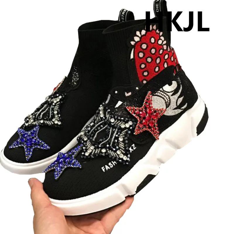 HKJL/спортивные эластичные ботильоны; Новинка года; сезон весна; Повседневные вязаные носки; обувь с высоким берцем; модная женская обувь