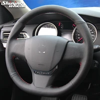 bannis black leather car steering wheel cover for peugeot 408 2014 2015