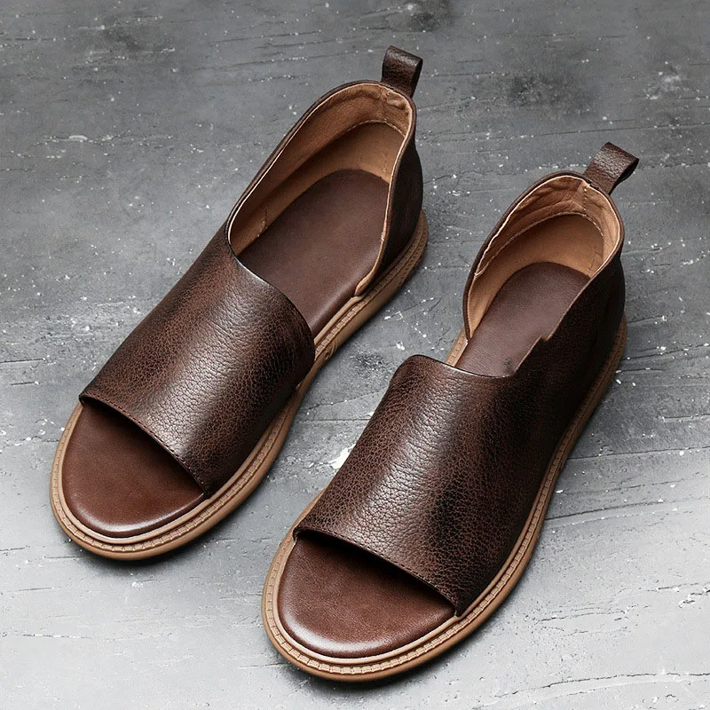 British fashion high-top sandals mens Genuine Leather men casual Roman cowhide Men Slippers Flip Flops beach outdoor | Обувь