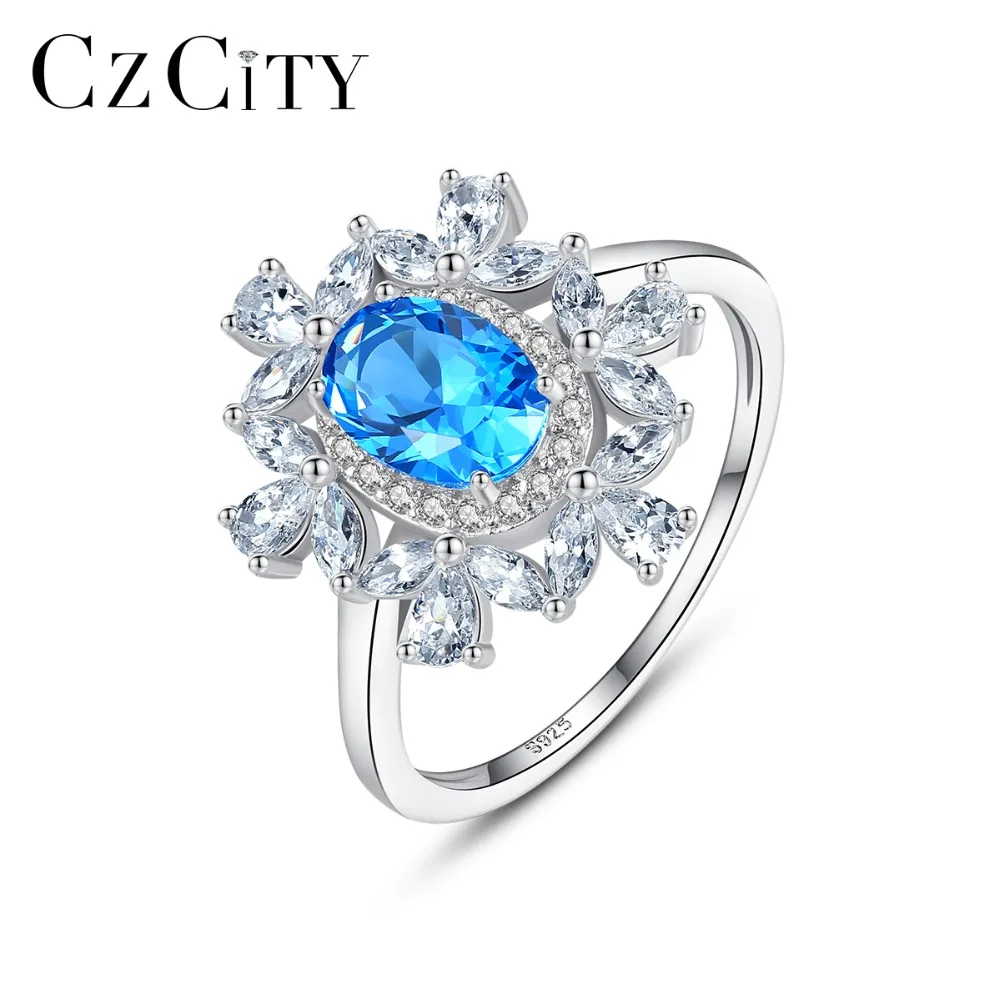CZCITY роскошные 925 стерлингового серебра небесно голубой/зеленый овальным топазом