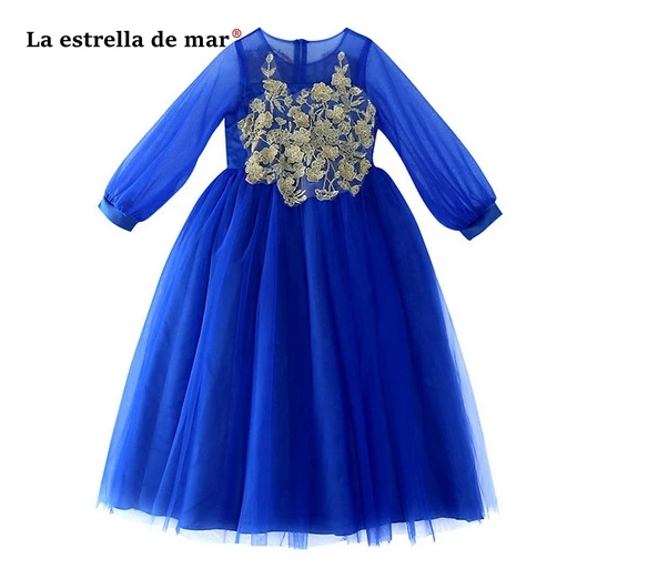 

Vestido De Daminha 2021 New Tulle Long Sleeve With Cloak Royal Blue Pageant Dresses For Girls Long Plus Size Flower Girl Dress