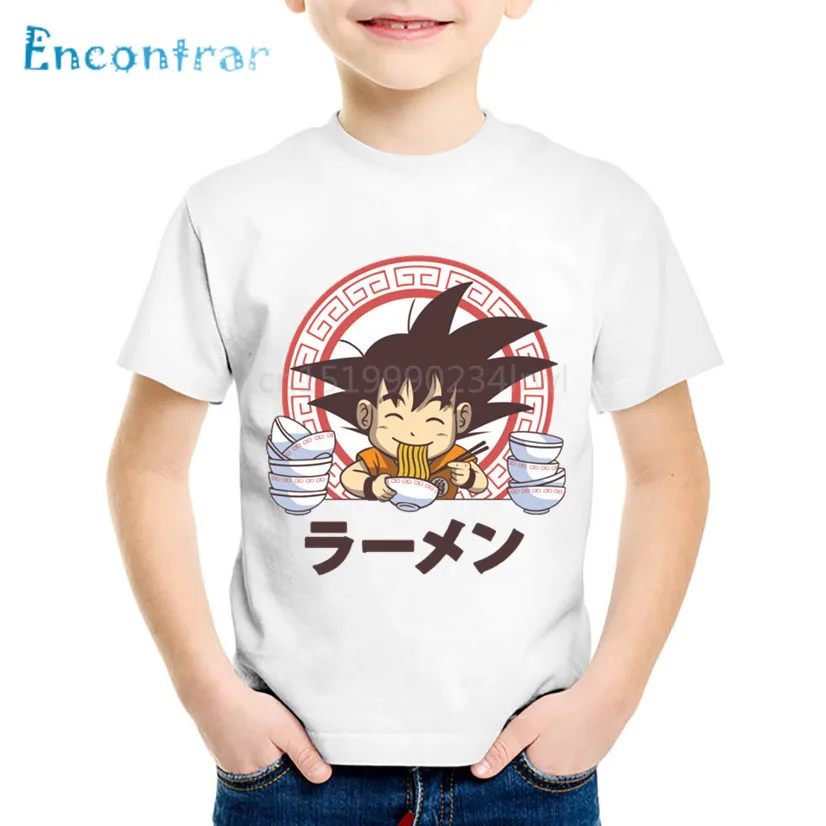 Детские Забавные футболки с принтом аниме Goku Eat Saiyan Ramen изображением Драконий