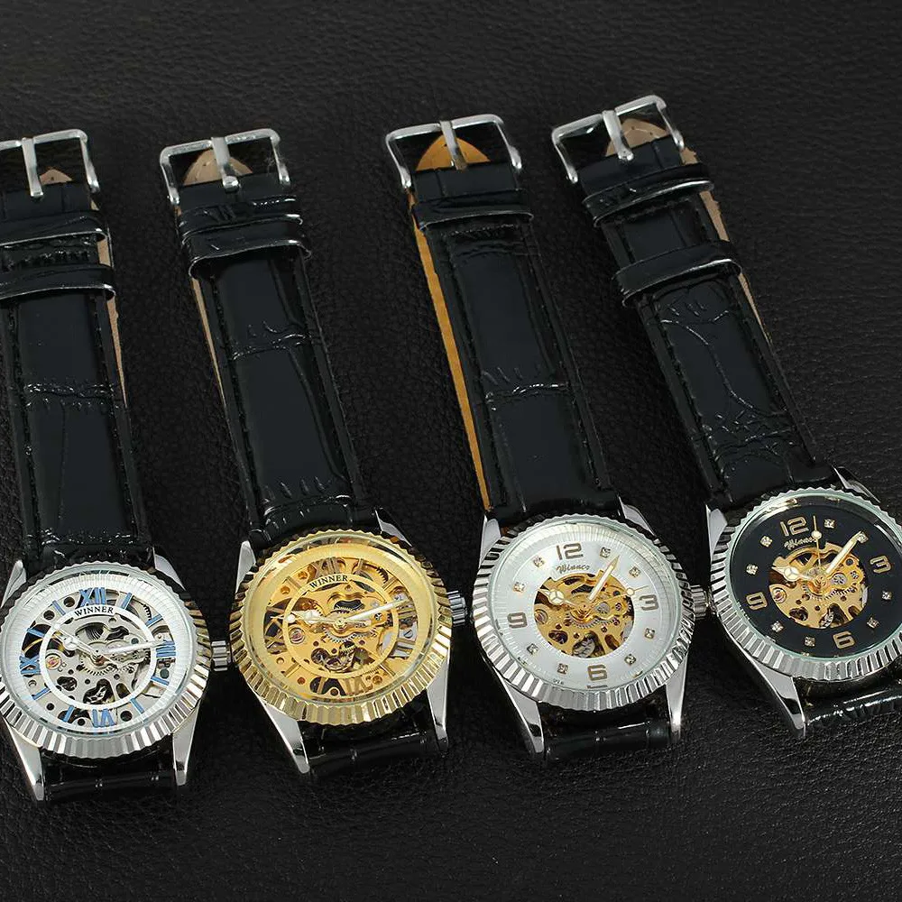 Часы WINNER для женщин классические часы со стразами женские роскошные скелетоны от