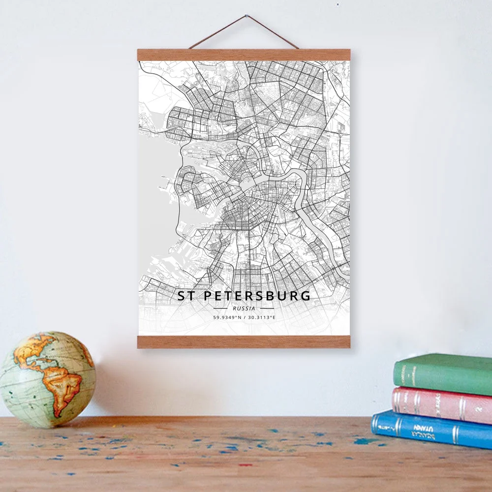 Санкт Петербург Карта Города России деревянная рамка холст живопись домашний