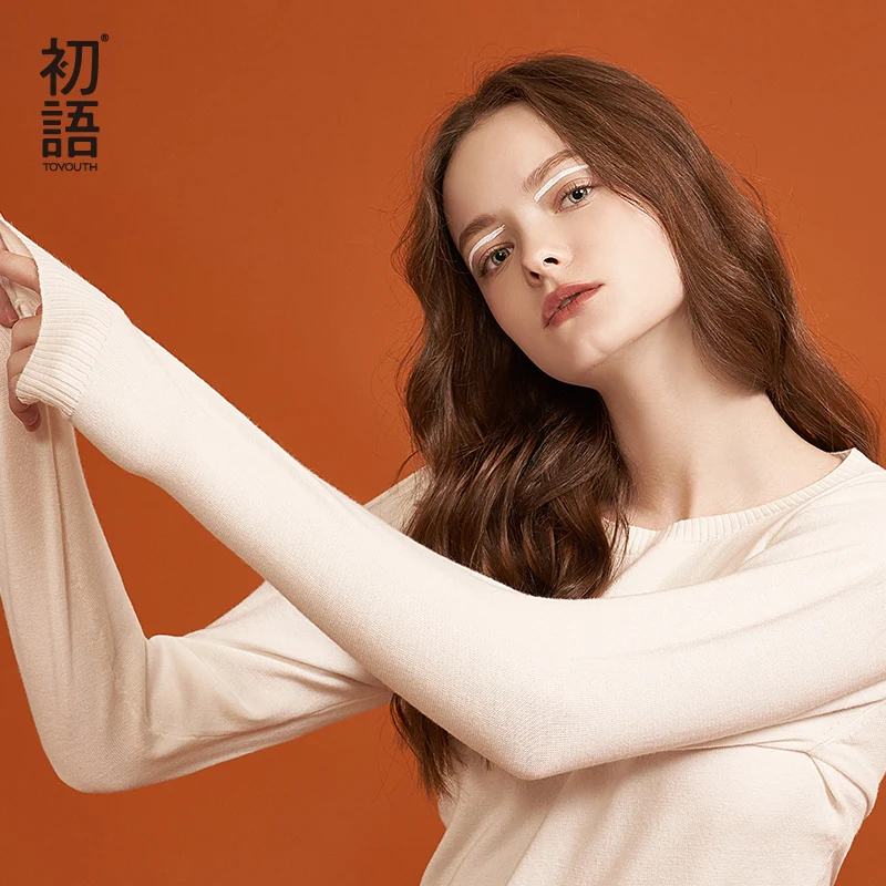 Toyouth Slim Thin Solid V-neck Sweaters Basic Bottoming Knitted Sweater For Women Casual O Neck Pullovers Spring Tops | Женская одежда