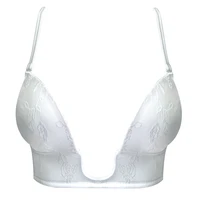 yandw white push up bra sexy plunge deep gather simple transparent straps floral silicone women bra 70 75 80 85 90 95 a b c d e