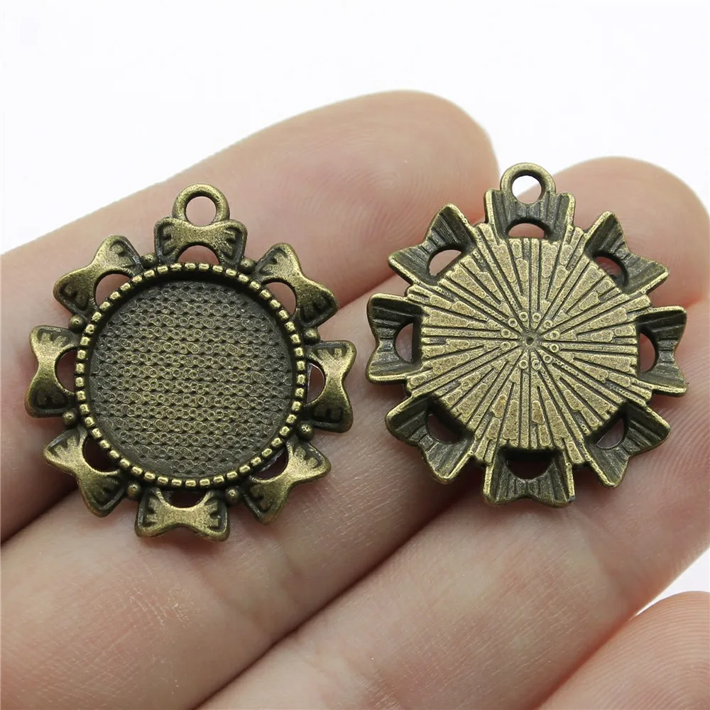 

10pcs Cabochon Base Setting Flower Fit Round 16mm Antique Bronze For Jewelry Making Accessories