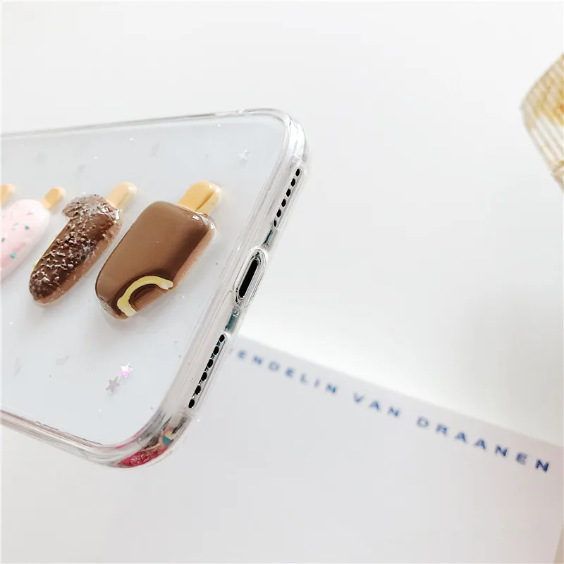 Wixcen Summer 3D Ice Cream Transparent Soft Tpu Case for Iphone 6 7 8 Plus X Cute Glitter Silicone Back Cover Fundas | Мобильные