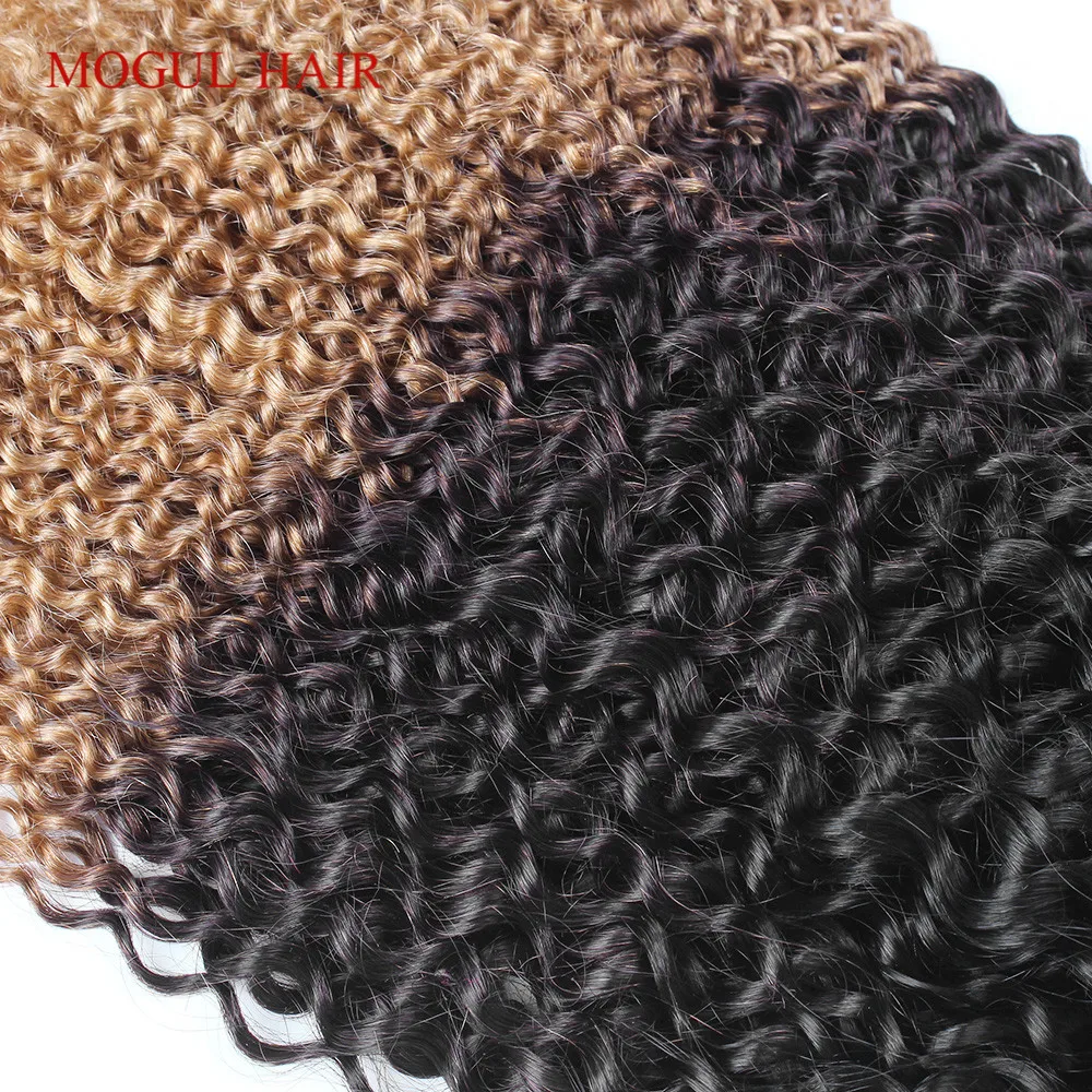 MOGUL HAIR Ombre Three Tone 1B 4 27 Blonde Ends Afro Jerry Curly Hair Weave Bundles Indian Non Remy Human Hair Extension