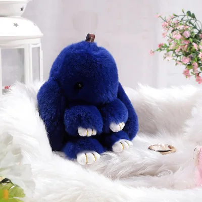 blue 18 cmex мех кролика брелок Подвеска сумка CarCharmCuteMini кролик игрушка кукла Настоящий мех брелки женская сумка KeychainFo-K015-llightblue - Цвет: blue
