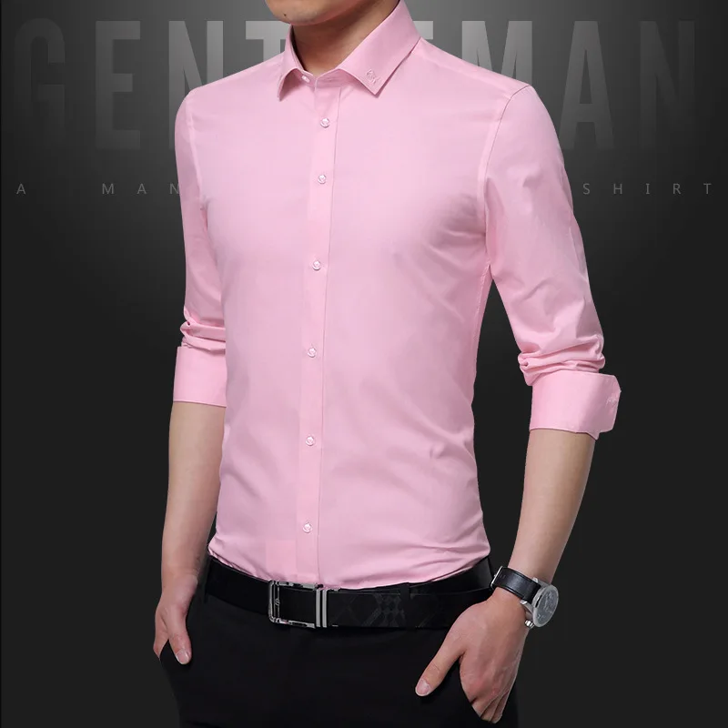 iRicheraf 2019 Business Men Shirt Long Sleeve Formal Mens Dress Shirts Solid White Black Blue Pink Non-ironing M-5XL | Мужская одежда