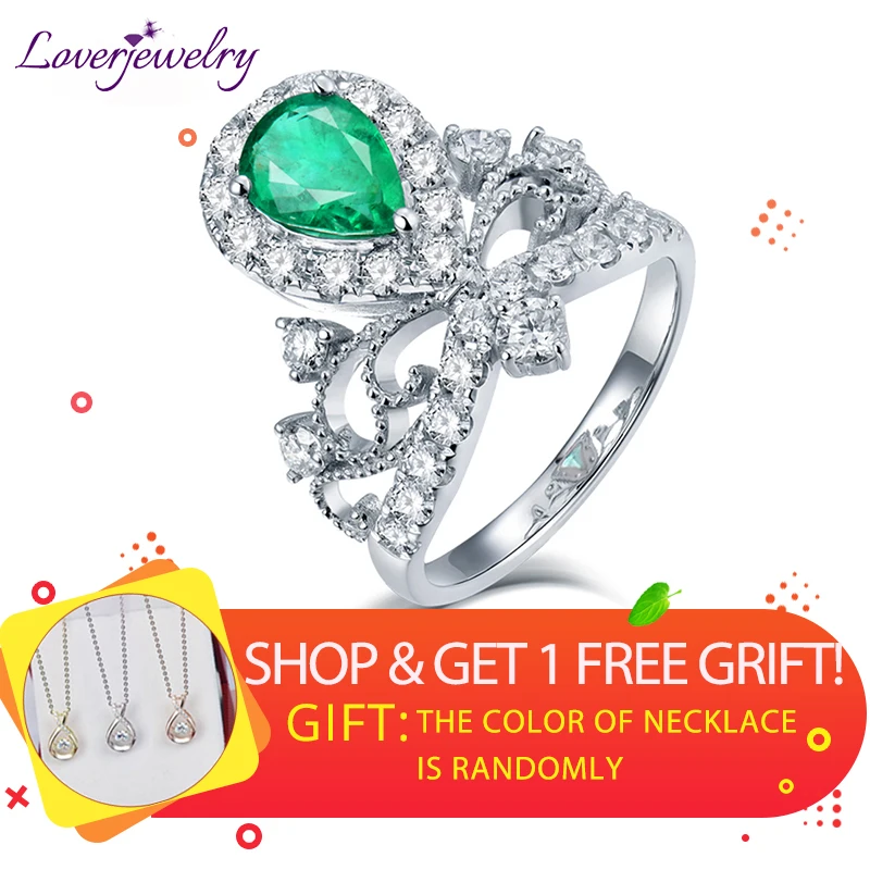 Loverjewelry, бриллианты, кольцо для женщин, Настоящее 18 к белое золото, настоящий изумруд, драгоценный камень, помолвка, свадьба, вечная любовь, кольцо