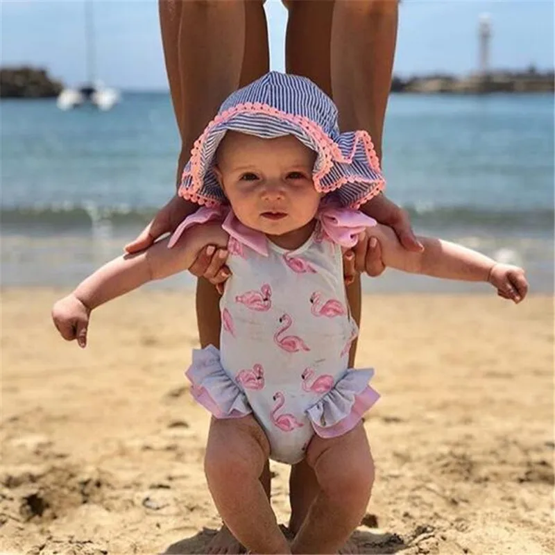 Купальный костюм для маленьких девочек купальник с Фламинго детский цельный