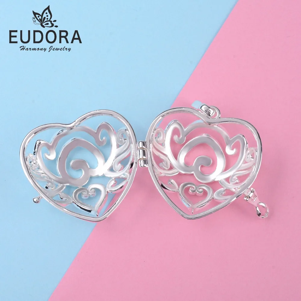 

Eudora Harmony ball Heart Locket Necklace Pregnancy Cage Fit for 20mm Inner Ball Pendant Women Gift Baby Caller Jewelry
