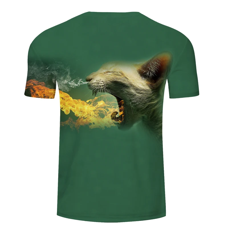 2019 new fire-breathing cat T-shirt and cuddly furry 3D print man/woman summer O collar Asian size s-6xl | Мужская одежда