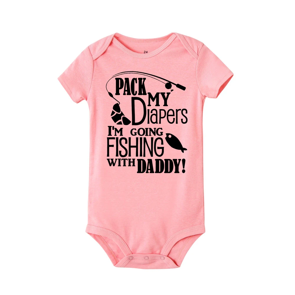Летний комбинезон с надписью «I am going Fishing with daddy» для новорожденных мальчиков и девочек, комбинезон с короткими рукавами, одежда для детей от 0 до 24 месяцев