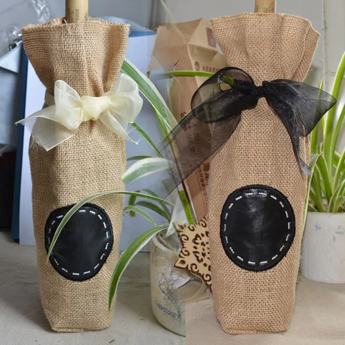 Мешковина бутылки вина Подарочная упаковка пакет из 3 шампанское вино слепой