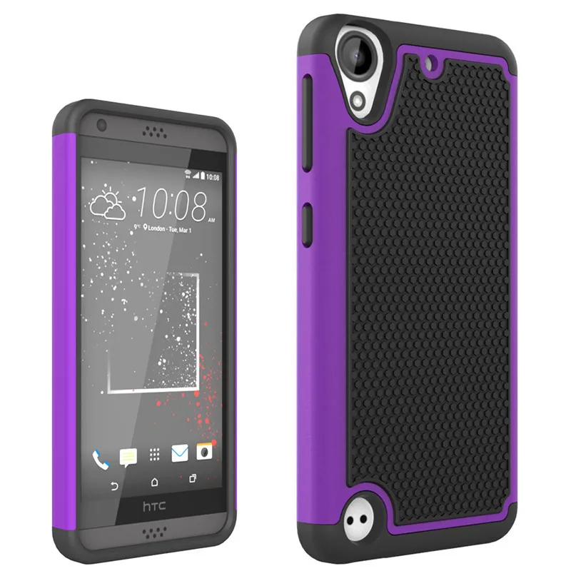 1. Противоударный двухслойный чехол для телефона для htc Desire 530 D530, силиконовый и пластиковый защитный противоударный чехол 2в1, Задний защитный чехол для телефона - Цвет: Фиолетовый