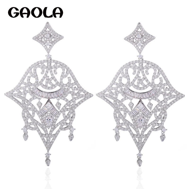 

GAOLA 2017 Brand Jewelry Clear Cubic Zirconia Big Plant Dangle Earrings For Women Bijoux GLE6562