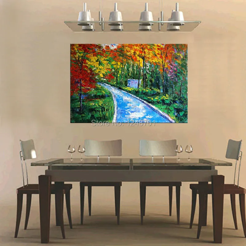

Hand Painted Autumn Forest road scenery oil Painting Modern Abstract Landscape Painting On Canvas Living Room Decoration Picture