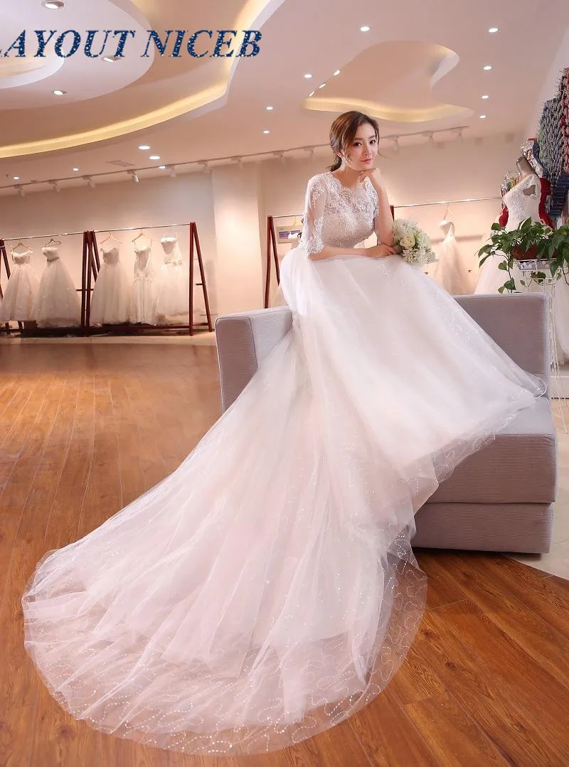 Белое свадебное платье с коротким рукавом и длинным шлейфом vestido de noiva Платье