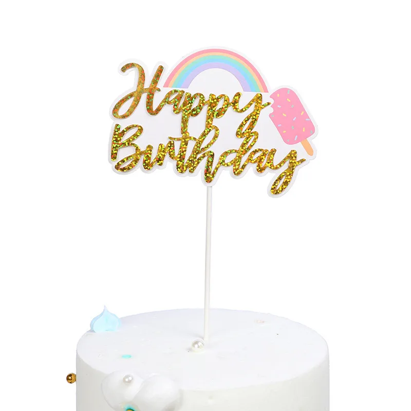 

New cake decoration creative card fashion birthday decoration rainbow balloon ice cream fruit baking DIY party supplies
