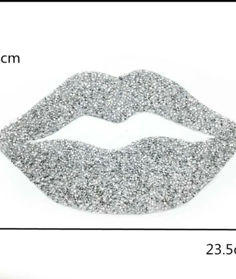 

3D rhinestones Lips Iron on Patches for Clothes Patch DIY Decoration Accessories Silver Mouth Beaded Appliques Large