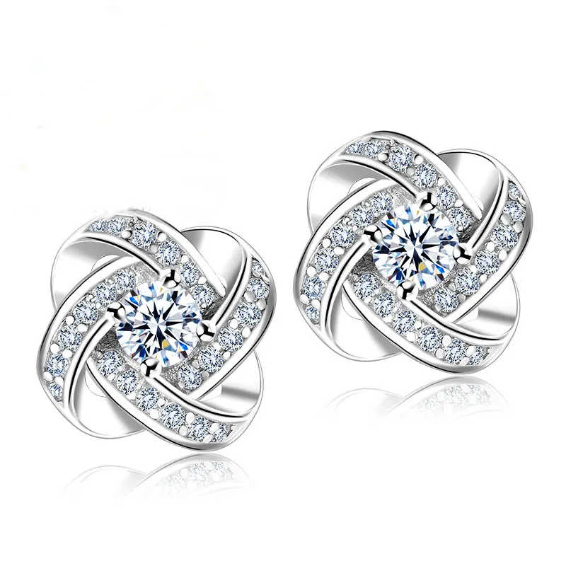 

925 Sterling Silver Needle Crystal Stud Earrings For Women Fashion Luxury Cubic Zirconia Paved Wedding Earring Jewelry Accessory