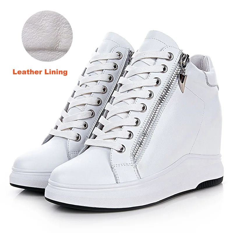 White Leather lining Женские кроссовки на танкетке; спортивная обувь, визуально увеличивающая рост; обувь из натуральной кожи; дышащая обувь на высокой платформе; прогулочная спортивная обувь - Цвет: White Leather lining