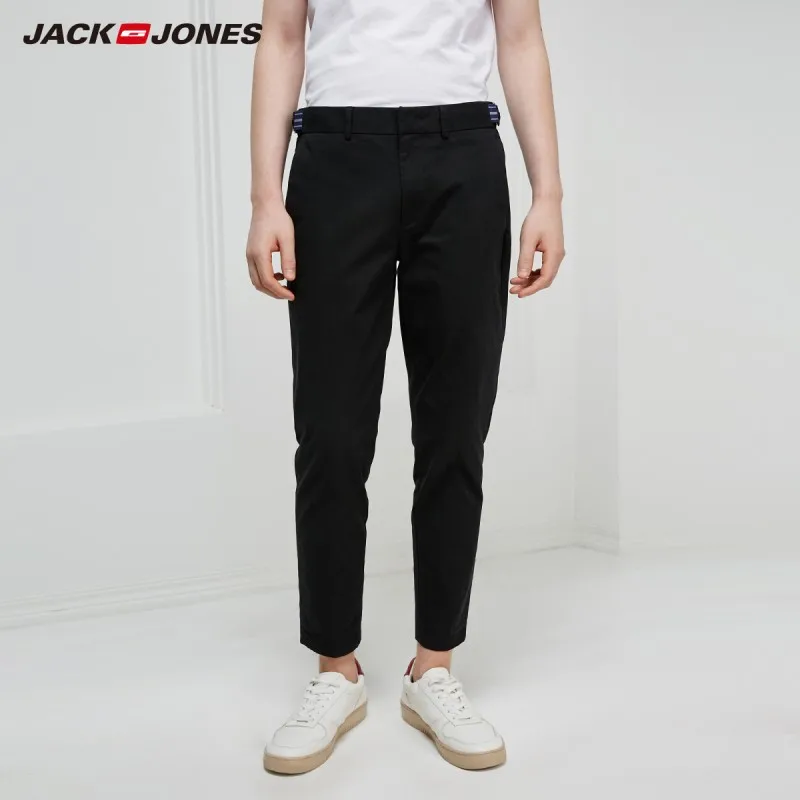 Мужские облегающие черные укороченные брюки JackJones 219114518 из 100% хлопка 2019 | Мужская