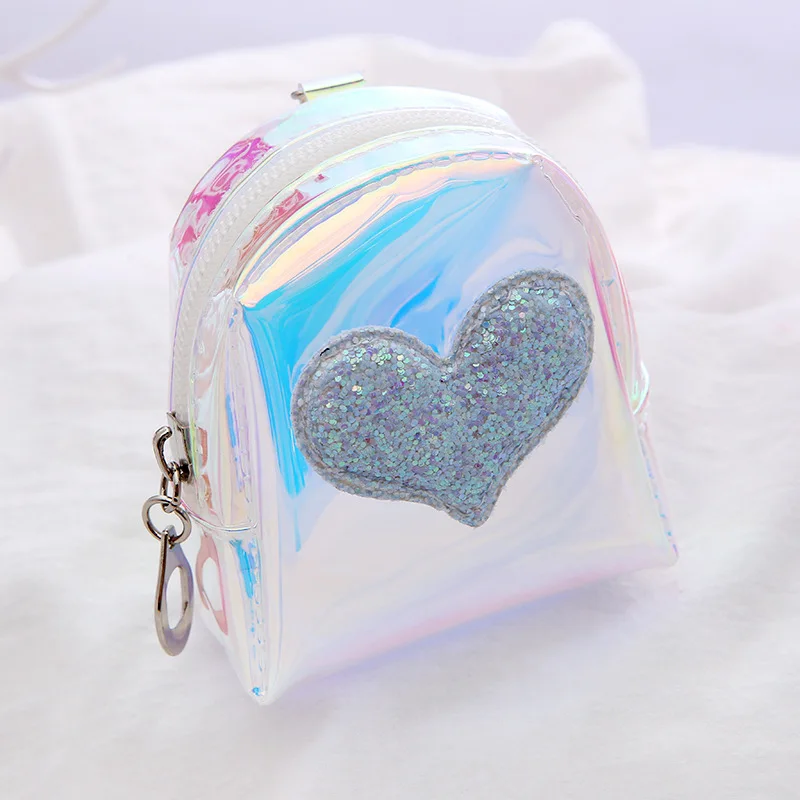 Random Color Flash Heart Coin Purse Laser Small Bag Holographic Women PVC Clear Handbag Girl Card Holder For Kids Purse Keychain
