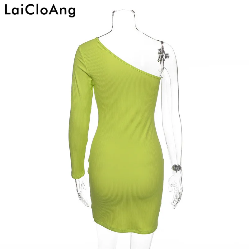 Женское облегающее платье LaiCloAng повседневное мини в рубчик на одно плечо с косой