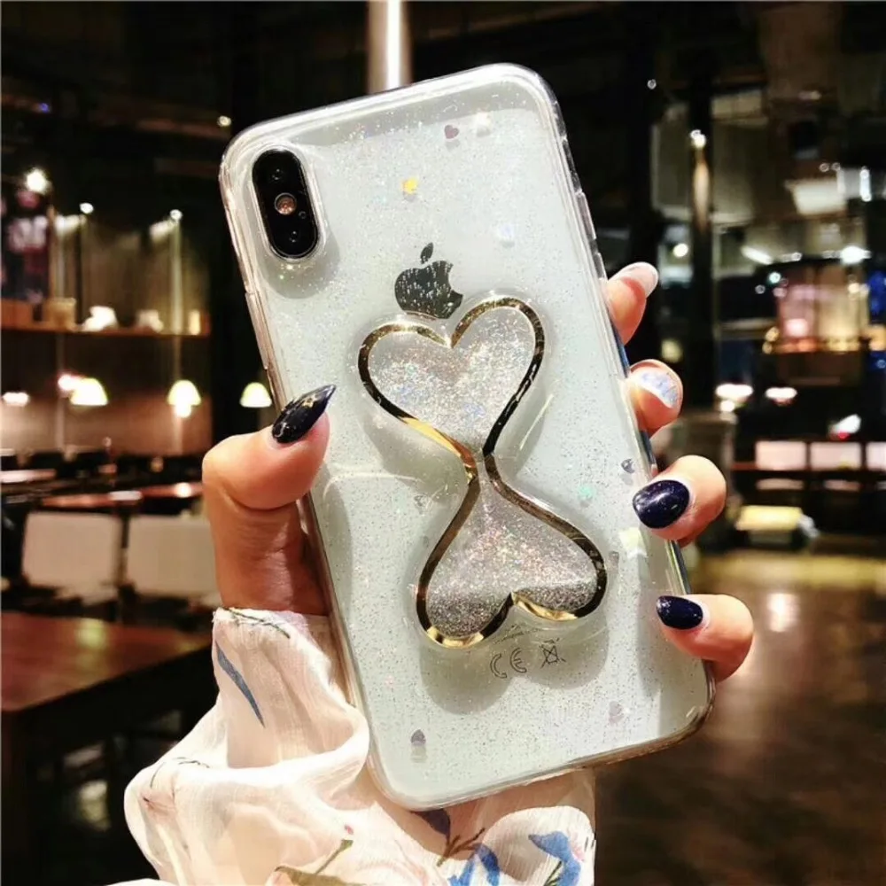 Роскошный модный милый чехол с сердечками для iphone 5 6 6s 7 8 plus X Блестящий Мягкий из