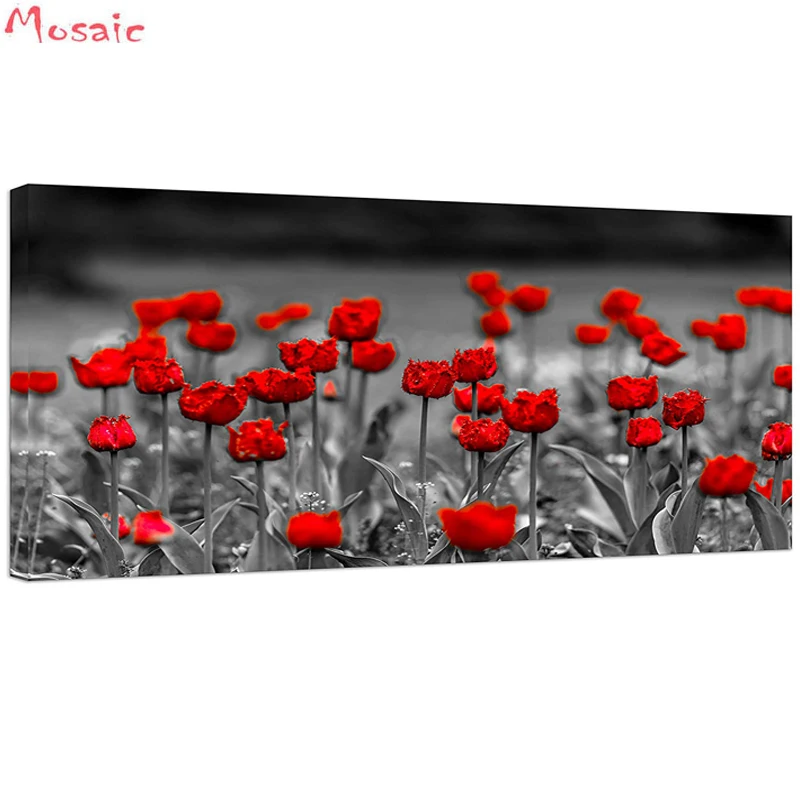 

Алмазная живопись «абстрактные цветы Красного мака», художественная живопись на холсте, черно-белые красные маковые цветы, пейзаж